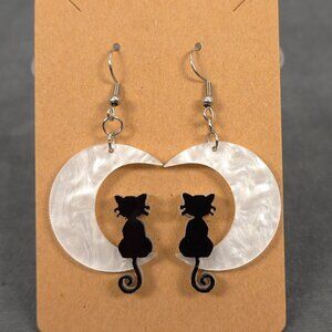 Black Cat on the Moon Hook Earrings - Halloween Gothic Spooky Season
